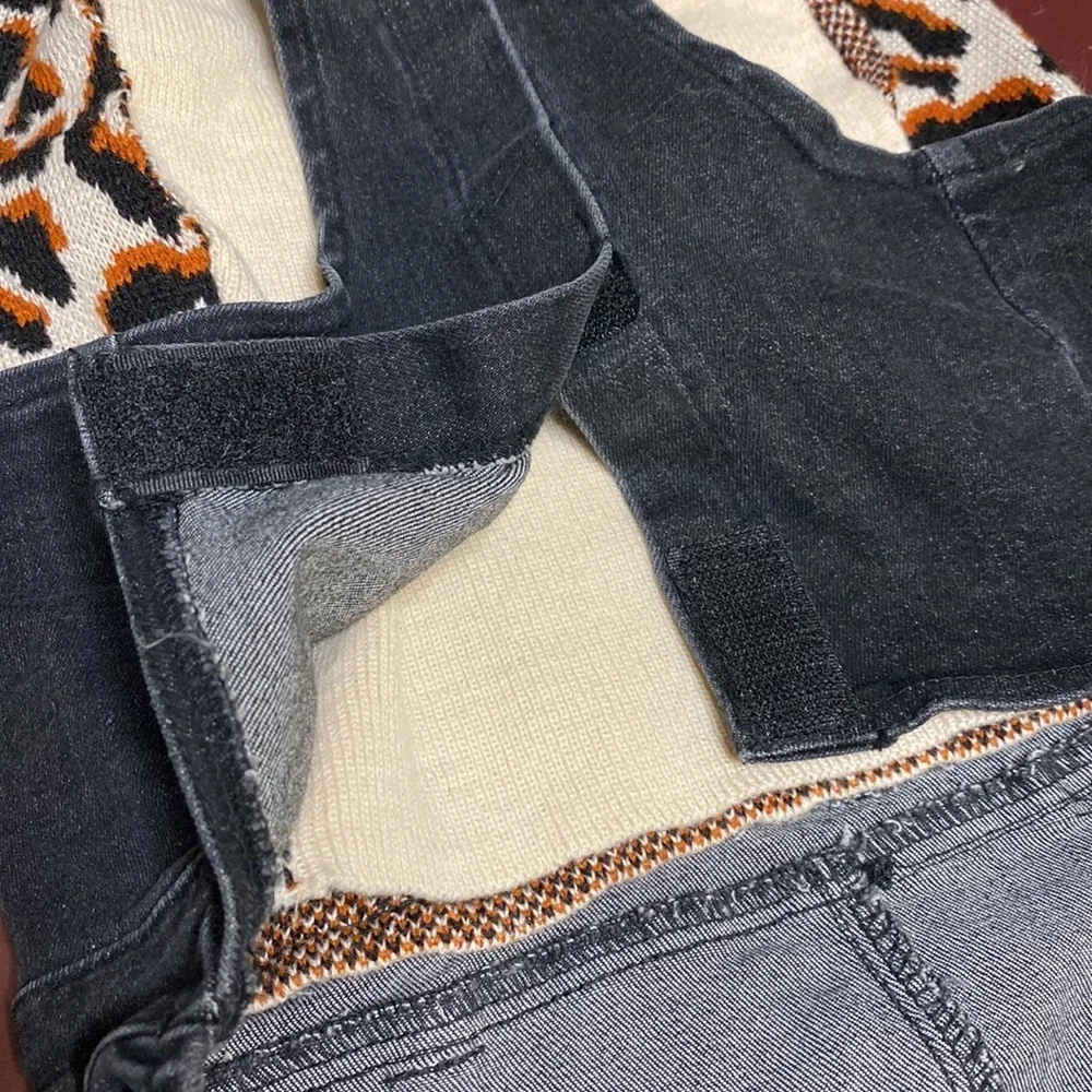 Doggy Stretch Denim Overalls with Leopard Sweater